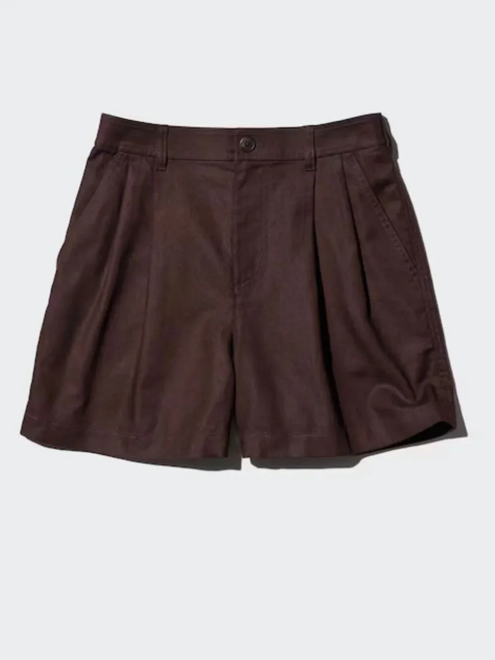 Uniqlo XL Linen Cotton High Waist Pleated Shorts Dark Brown